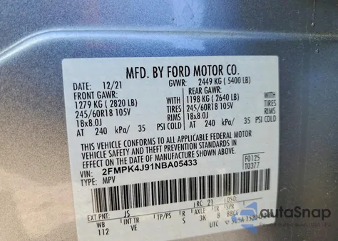 2022 Ford Edge Sel z USA, uszkodzony, nr VIN 2FMPK4J91NBA05433